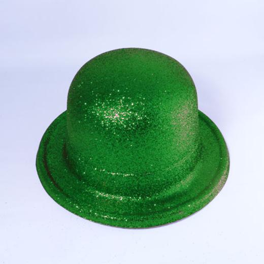Main image of Dark Green Glitter Tall Bowler Hat